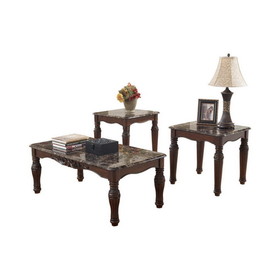 Benzara BM190135 - Traditional Style Wooden Table Set with Turned Legs and Faux Marble Top, Set of Three, Dark Brown
