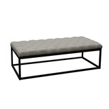 Benzara BM190839 Linen Upholstered Button Tufted Bench with Open Metal Base, Large, Gray and Black