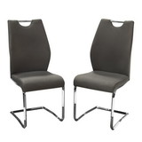 Benzara BM190991 - Fabric Upholstered Metal Dining Side Chairs with Handle, Gray and Silver, Pack of Two