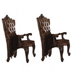 Benjara BM191295 Faux Leather Upholstered Wooden Side Chair with Scrolled Carvings, Brown, Set of 2