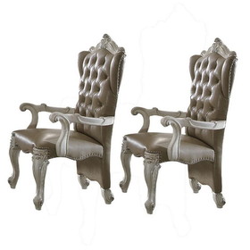 Benjara BM191296 Leatherette Side Chair with Padded Seat, Set of 2, Brown