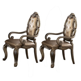 Benjara BM191300 26 Inch Dining Chair, Faux Leather, Set of 2, Champagne Gold Set of Two
