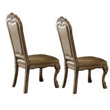 Benjara BM191305 Wooden Side Chair with Claw Legs and Leatherette Seat, Beige and Gold, Set of Two