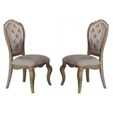 Benjara BM191313 Fabric Upholstered Side Chair with Button Tufting Back, Beige and Gray, Set of Two