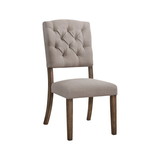 Benjara BM191319 Linen Upholstered Wooden Side Chair with Flared Legs, Beige and Brown, Set of Two