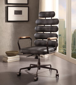 Benzara BM191419 Leatherette Metal Swivel Executive Chair with Five Horizontal Panels Backrest, Gray