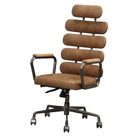 Benjara BM191420 Leatherette Metal Swivel Executive Chair with Five Horizontal Panels Backrest, Brown