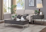 Benzara BM193840 Wooden Coffee Table with Two Lift Tops and Metal Sled Leg Support, Gray and Silver