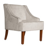 Benzara BM194007 Velvet Fabric Upholstered Wooden Accent Chair with Swooping Armrests, Gray and Brown