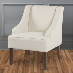 Benzara BM194014 Fabric Upholstered Wooden Accent Chair with Swooping Armrests, Cream and Brown