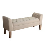 Benzara BM194082 - Fabric Upholstered Wooden Bench with Button Tufted Lift Top Storage, Beige