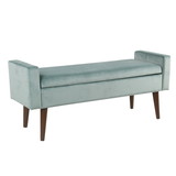 Benzara BM194089 - Velvet Upholstered Wooden Bench with Lift Top Storage and Tapered Feet, Aqua Blue