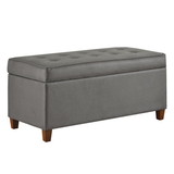 Benzara BM194096 Leatherette Upholstered Wooden Bench with Button Tufted Lift Top Storage, Gray