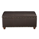 Benzara BM194104 Leatherette Upholstered Wooden Storage Bench with Nail Head Trim Accent, Espresso Brown
