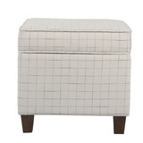 Benzara BM194105 Wooden Square Ottoman with Grid Patterned Fabric Upholstery and Hidden Storage, Beige and Brown