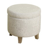 Benzara BM194108 Fabric Upholstered Round Wooden Ottoman with Lift Off Lid Storage, Gray and Brown