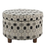 Benzara BM194121 Wooden Ottoman with Geometric Patterned Fabric Upholstery and Hidden Storage, Multicolor
