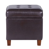 Benzara BM194129 Square Shape Leatherette Upholstered Wooden Ottoman with Tufted Lift Off Lid Storage, Brown