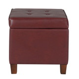 Benzara BM194130 Square Shape Leatherette Upholstered Wooden Ottoman with Tufted Lift Off Lid Storage, Red