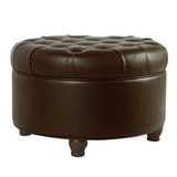 Benzara BM194135 Leatherette Upholstered Wooden Ottoman with Tufted Lift Off Lid Storage, Brown