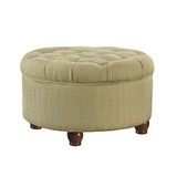 Benzara BM194137 Fabric Upholstered Wooden Ottoman with Tufted Lift Off Lid Storage, Beige and Brown