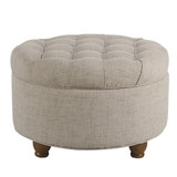 Benzara BM194141 - Fabric Upholstered Wooden Ottoman with Tufted Lift Off Lid Storage, Beige