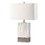Benzara BM194229 Contemporary Metal Table Lamp with Rectangular Fabric Shade, White and Silver