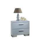 Benzara BM194246 Contemporary Style Wooden Nightstand with Two Drawers and Metal Bracket Legs, White