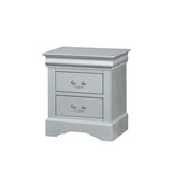 Benzara BM194249 Traditional Style Wooden Nightstand with Two Drawers and Metal Handles, Gray