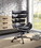 Benzara BM194316 Metal Framed Wingback Office Chair with Leatherette Upholstered Horizontal Panels, Black and Gray