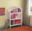 Benzara BM194322 Cottage Style Wooden Kids Bookcase with Five Open Shelves, Pink and White