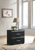 Benzara BM194363 Wooden Nightstand with Two Spacious Drawers and Metal Handles, Black and Silver