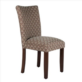 Benjara BM194876 Wooden Parson Dining Chair with Damask Pattern Fabric Upholstery, Multicolor