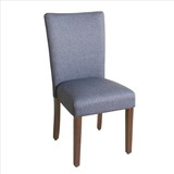 Benjara BM195016 Fabric Upholstered Wooden Parson Dining Chair with Splayed Back, Blue and Brown
