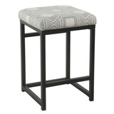 Benzara BM195160 Metal Counter Stool with Geometric Pattern Fabric Upholstered Seat, Gray and Black
