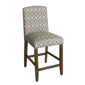 Benzara BM195193 Fabric Upholstered Wooden Barstool with Trellis Pattern Cushioned Seat, Multicolor