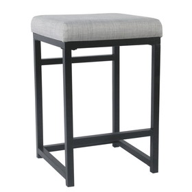 Benzara BM195207 - Open Back Metal Counter Stool with Fabric Upholstered Padded Seat, Gray and Black