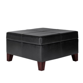 Benjara BM195756 Leatherette Upholstered Wooden Ottoman With Hinged Storage, Black and Brown, Large