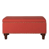 Benjara BM195758 Fabric Upholstered Wooden Storage Bench With Nail head Trim, Large, Orange and Brown