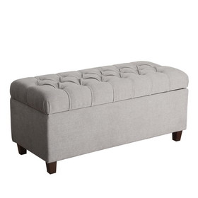 Benjara BM195762 - Fabric Upholstered Button Tufted Wooden Bench With Hinged Storage, Gray and Brown