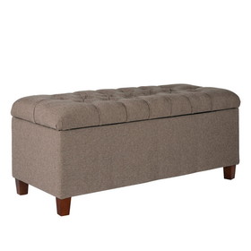 Benjara BM195764 Textured Fabric Upholstered Tufted Wooden Bench With Hinged Storage, Brown
