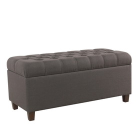 Benjara BM195768 Fabric Upholstered Button Tufted Wooden Bench With Hinged Storage, Dark Gray and Brown