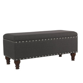Benjara BM195772 Fabric Upholstered Wooden Storage Bench With Nail head Trim, Large, Dark Gray and Brown