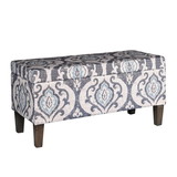 Benjara BM195784 - Damask Patterned Fabric Upholstered Wooden Bench With Hinged Storage, Large, Multicolor