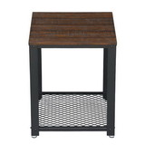 Benjara BM195812 Iron Framed Nightstand with Wooden Top and Wire Mesh Open Shelf, Brown and Black