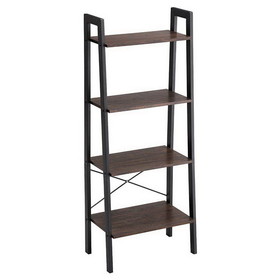 Benjara BM195817 Iron Framed Ladder Style Storage Shelf with Four Wooden Shelves, Brown and Black