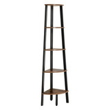 Benjara BM195835 Five Tier Ladder Style Wooden Corner Shelf with Iron Framework, Brown and Black