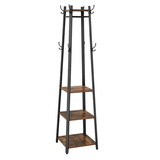 Benjara BM195867 Metal Framed Ladder Style Coat Rack with Three Wooden Shelves, Brown and Black