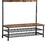 Benjara BM195871 Metal Coat Rack with Wooden Bench and Two Wire Meshed Shelves, Brown and Black