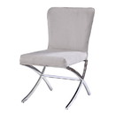 Benjara BM195936 Velvet Upholstered Metal Side Chair with X Style Base, Light Gray and Silver, Set of Two